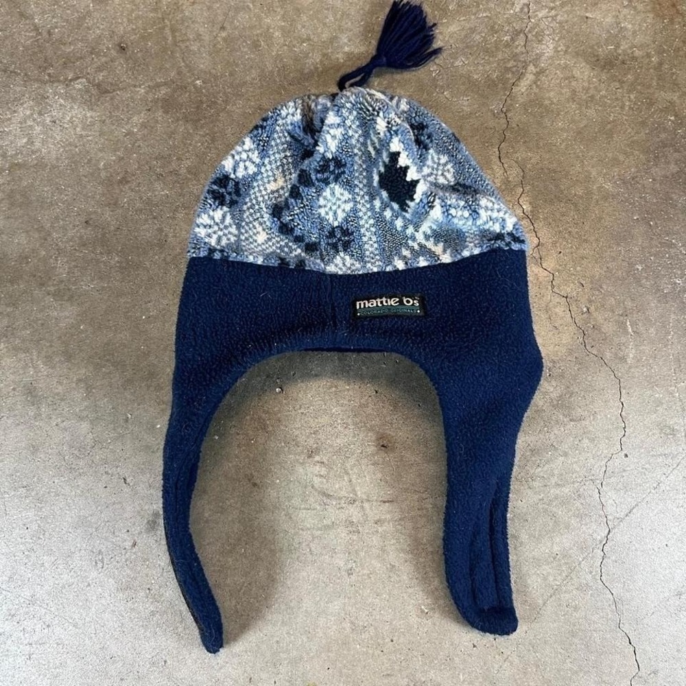 Vintage 90s Mattie B's winter beanie with tassel and velcro feature